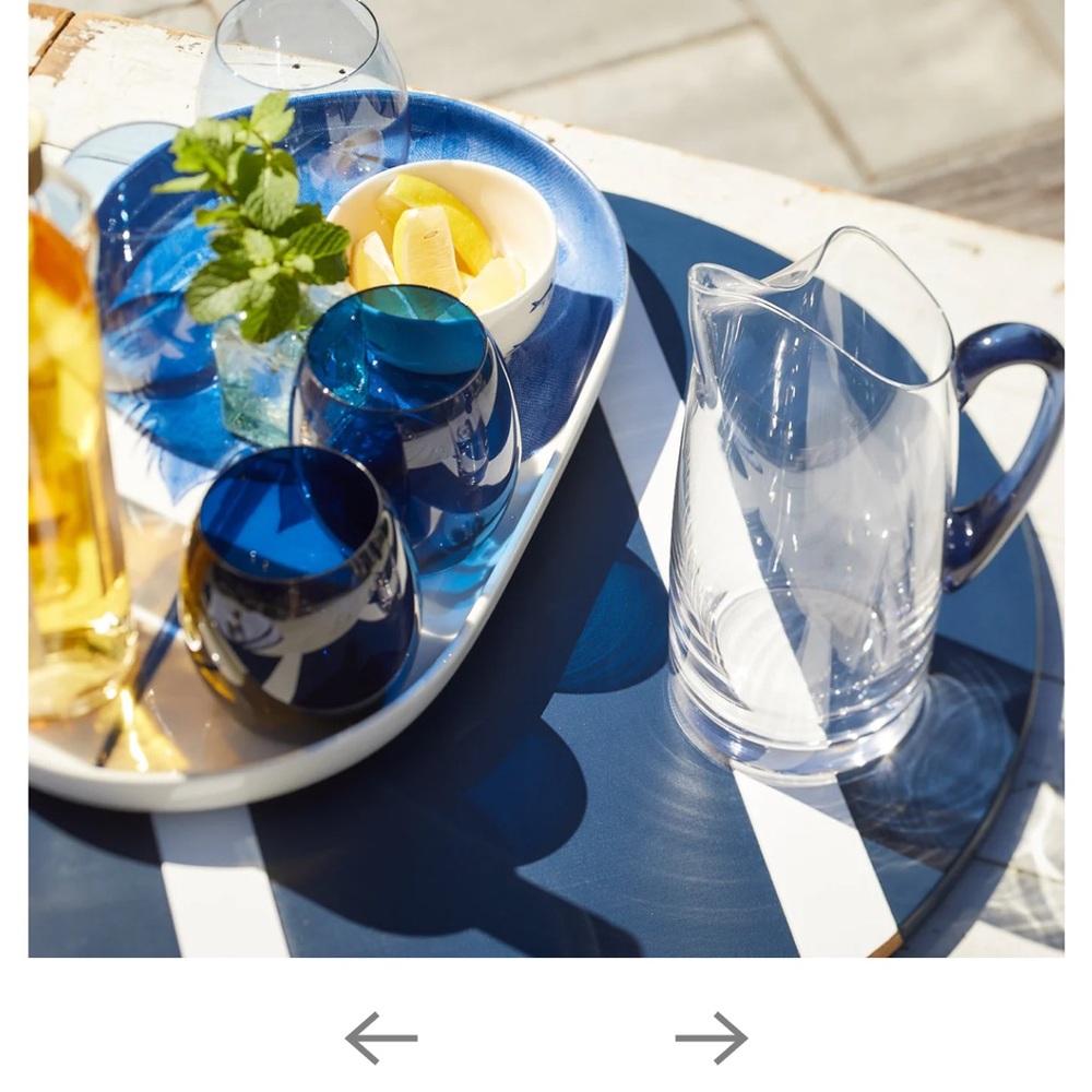 Caskata Crystal Small glass Pitcher blue handle & 4 ombré blue tumblers SET